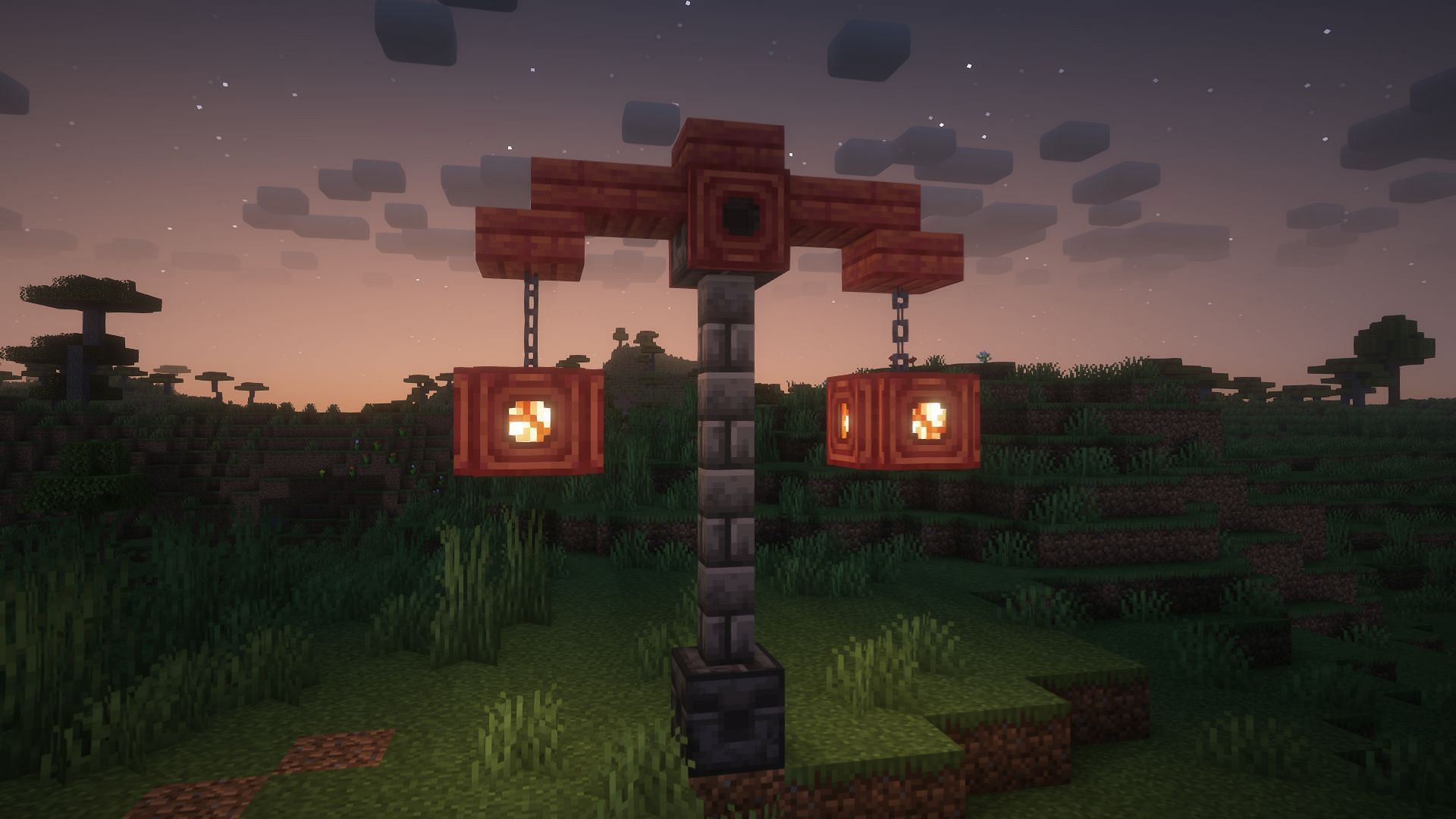 Shroomlights can also be used to create lamp posts. (Image via Mojang Studios)