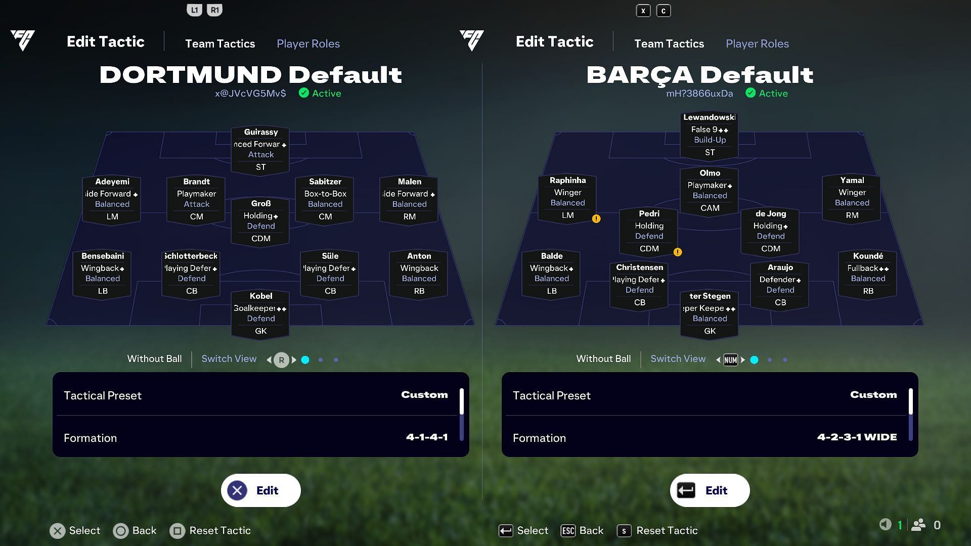 Dortmund vs Barcelona: Default Player Roles (Image via EA Sports)