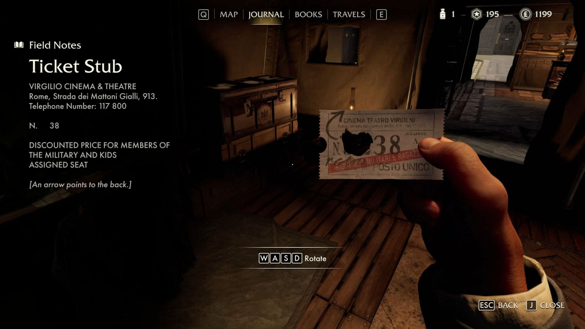 Investigate the movie ticket to get the secret code. (Image via Bethesda Softworks)