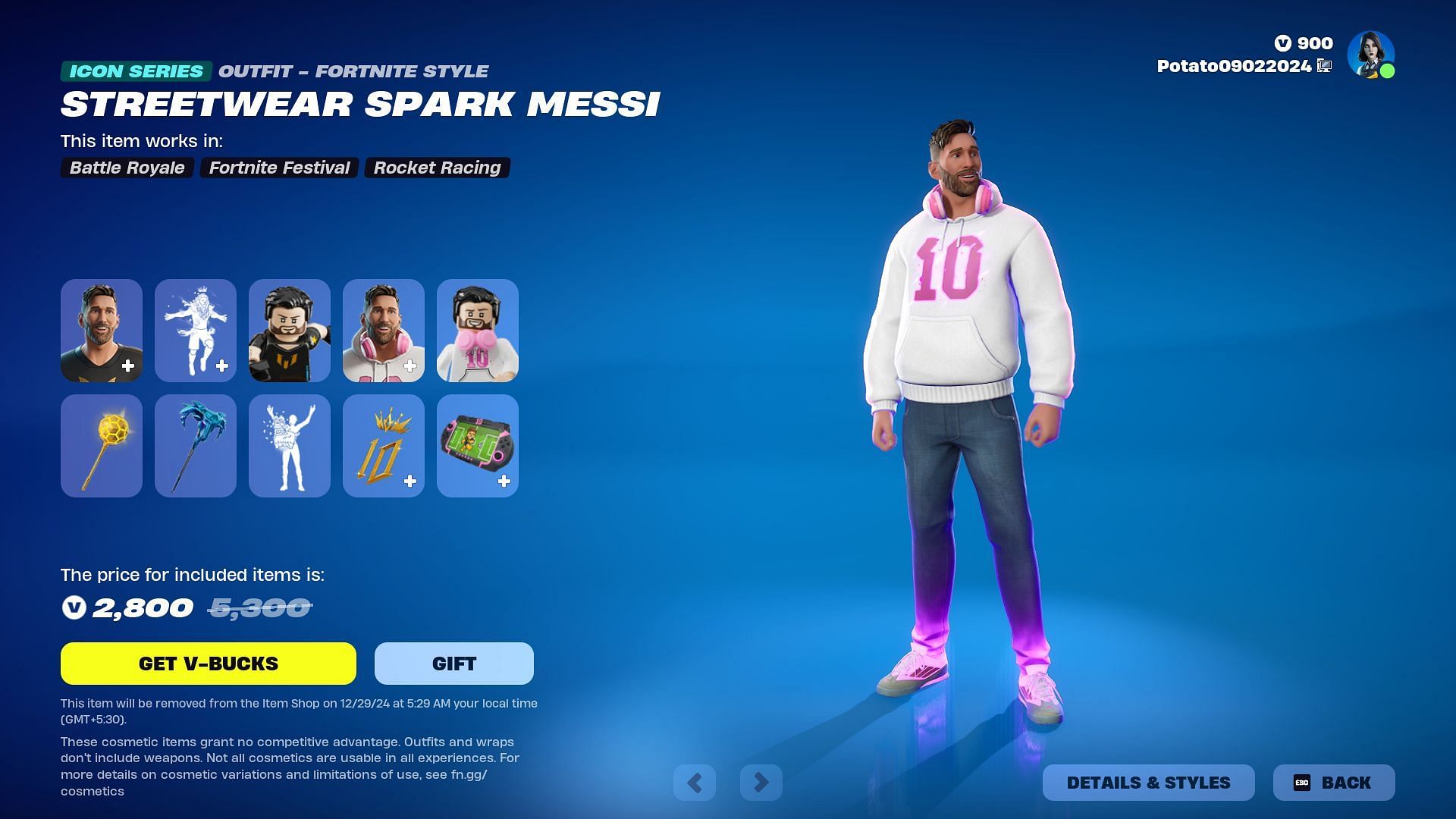 The Lionel Messi skin in Fortnite will be listed until December 29, 2024 (Image via Epic Games)