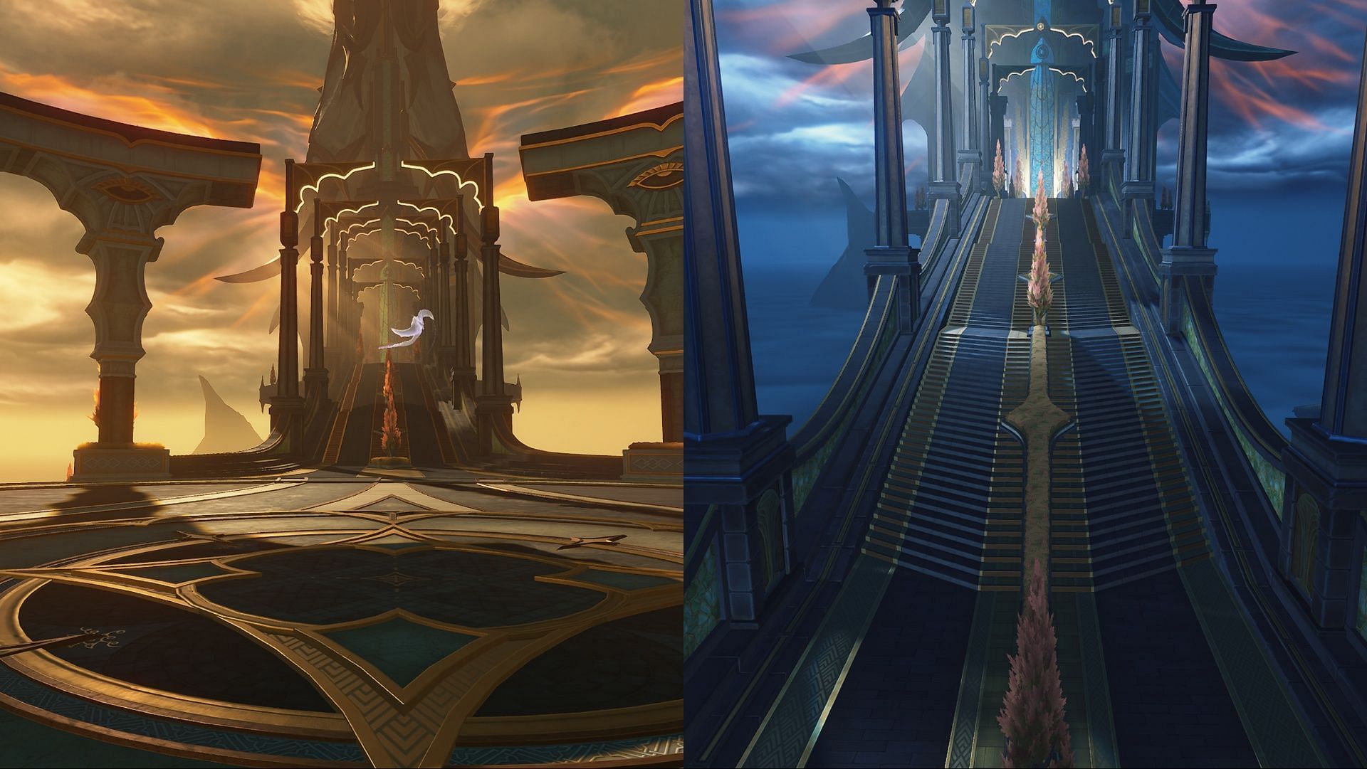 The Averado Vaults entrance - at both day and night time. Truly majestic (Image via Kuro Games)