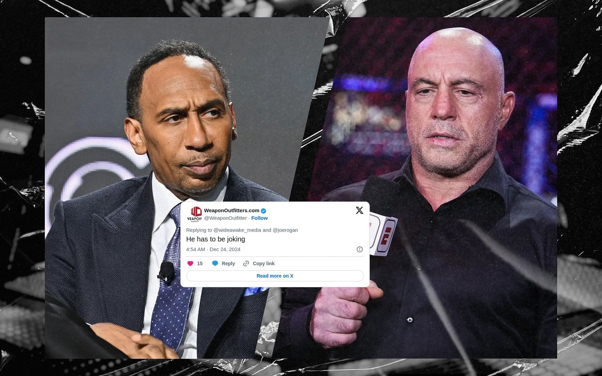 Fans react to fake video of Stephen A. Smith ((left) calling out Joe Rogan (right). [Images courtesy: Getty Images]