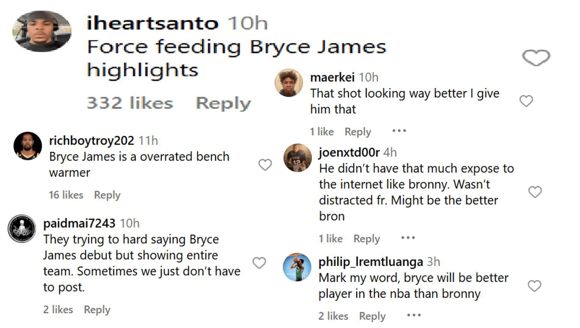 hoops fans react to Bryce debuting for Sierra Canyon this season (Source: Instagra,/ballislife)