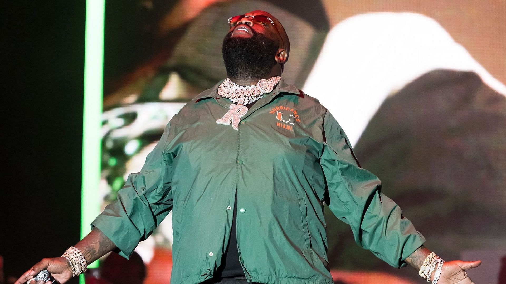 American rapper Rick Ross performs onstage during day 1 of Rolling Loud Miami on December 13, 2024, in Miami Gardens, Florida. (Image via Getty/Jason Koerner)