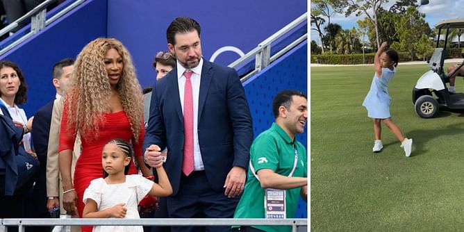 In Pictures: Serena Williams' daughter Olympia shows off her impressive golf swing, husband Alexis Ohanian proudly poses with her during Sunday outing