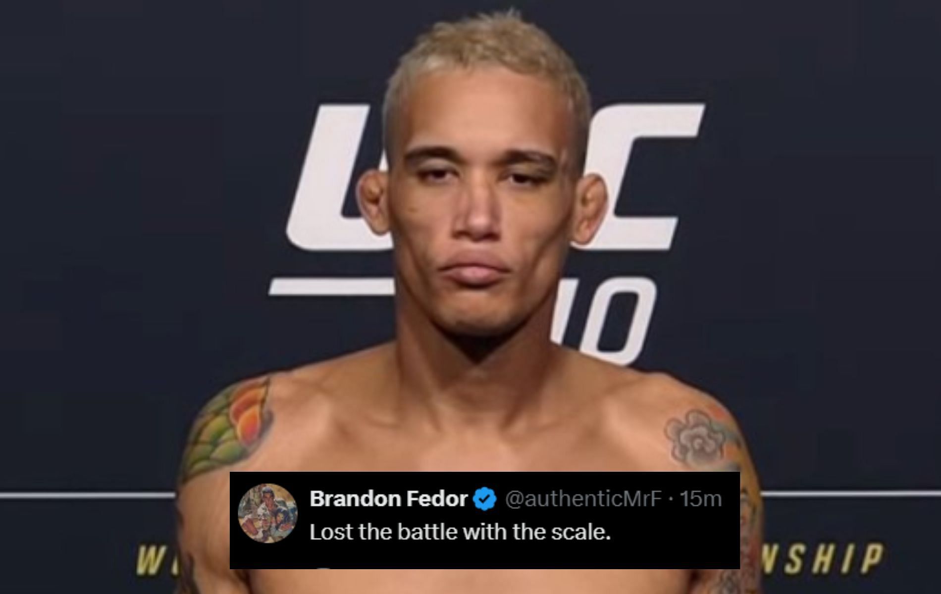 Fans react to Bryan Battle missing weight for UFC 310 fight. [Image Courtesy: @SpinninBackfist on X]