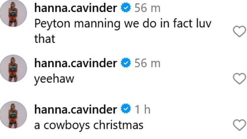 Haley's twin, Hanna, left comments for her and her boyfriend, Jake Ferguson.