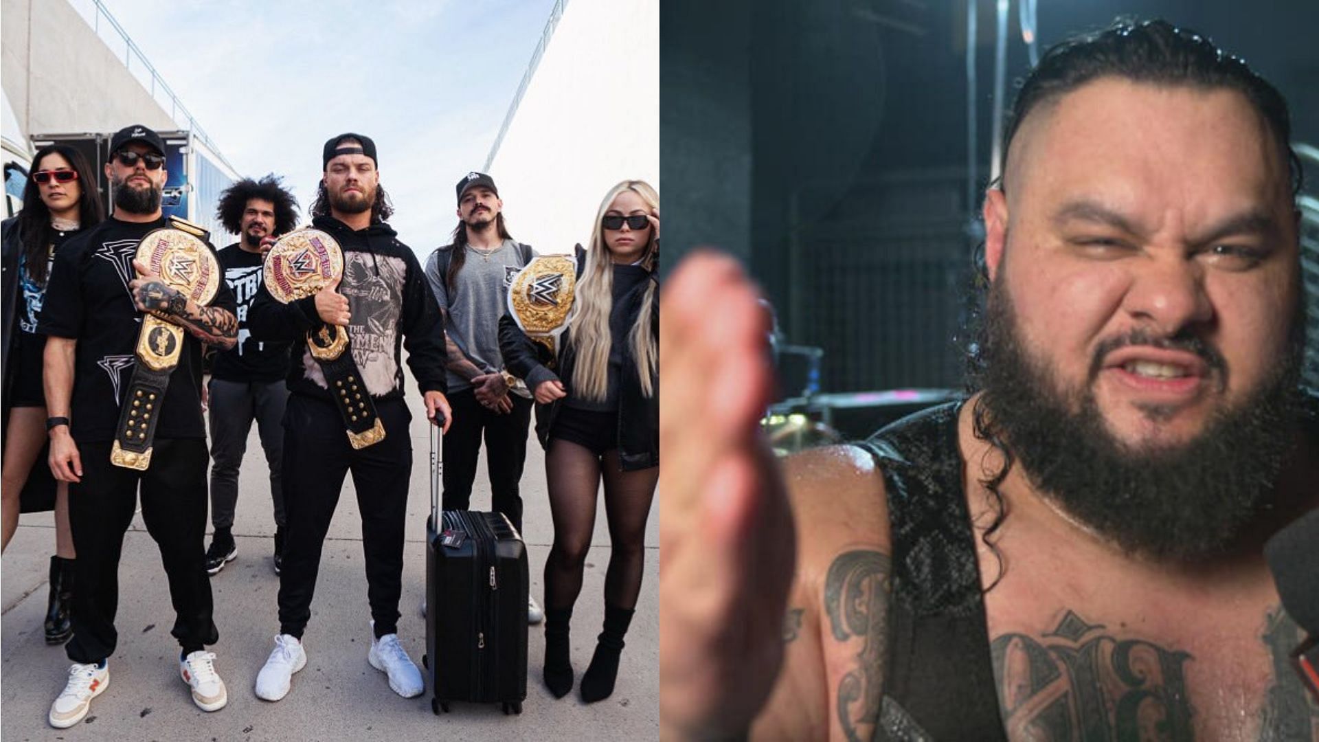 The Judgment Day (left), Bronson Reed (right) (Image Credits: Liv Morgan on X and WWE.com)