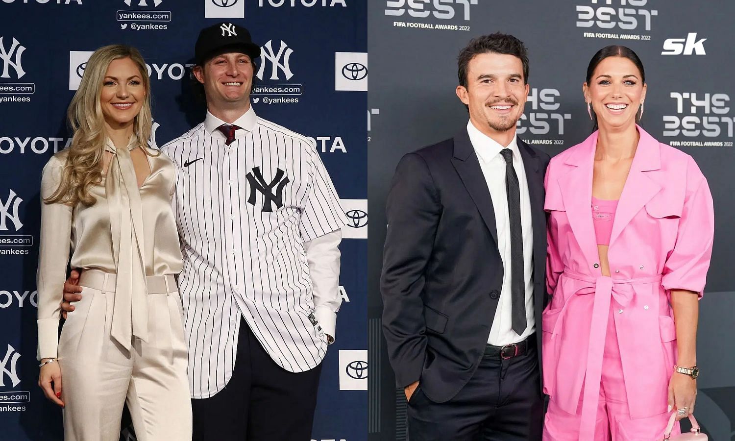 Gerrit Cole with wife Amy (left), Alex Morgan with husband Servando Carrasco (Getty)