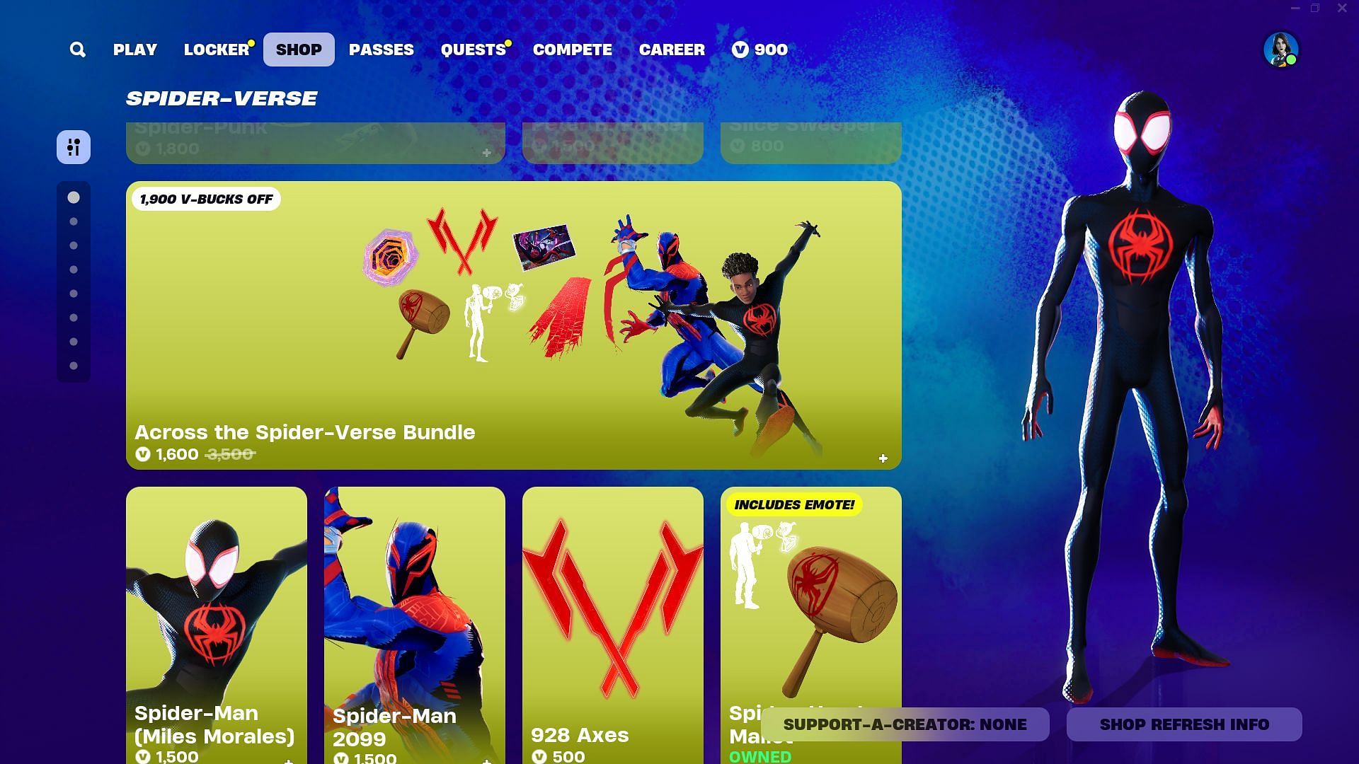 You can now purchase the Miles Morales and Spider-Man 2099 skins in Fortnite (Image via Epic Games)