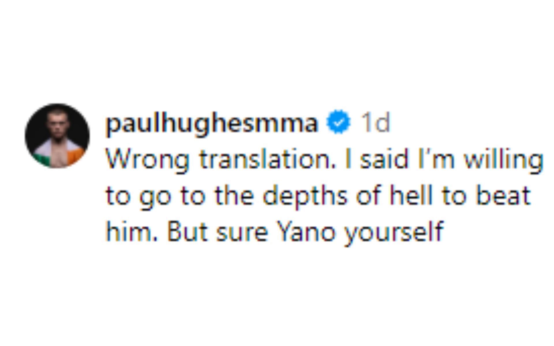 Hughes&#039; comments regarding translation [Image courtesy: @bellatormma on Instagram]