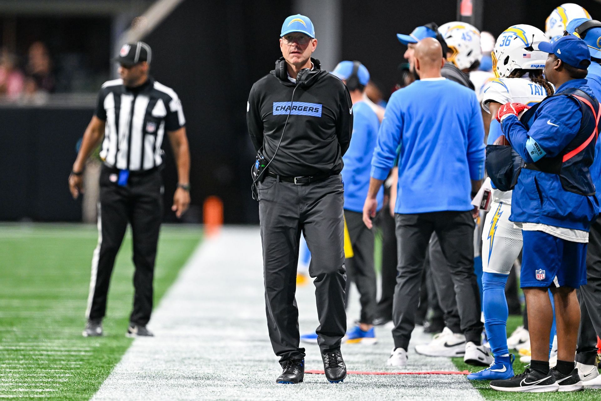 Jim Harbaugh during Chargers at Falcons - Source: Getty