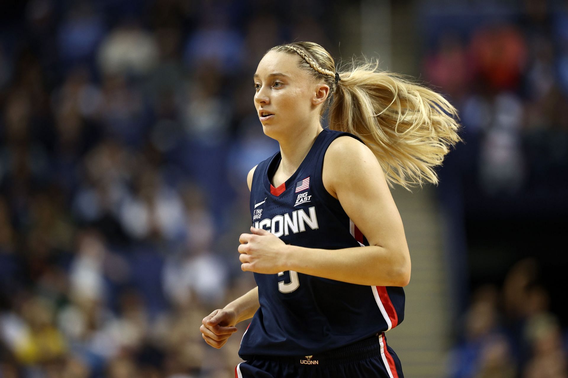 Paige Bueckers of the UConn Huskies runs the court against the North Carolina Tar Heels at First Horizon Coliseum on Nov. 15, 2024. Photo: Getty