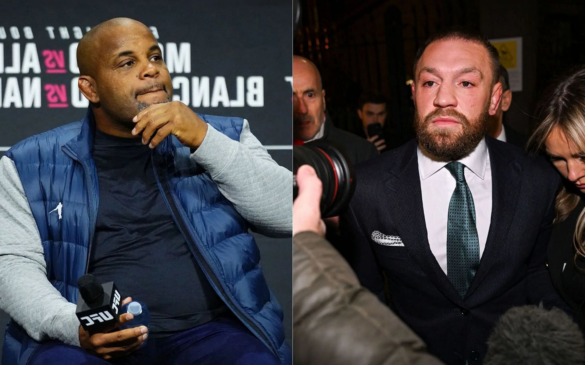 Daniel Cormier (left) speaks about Conor McGregor