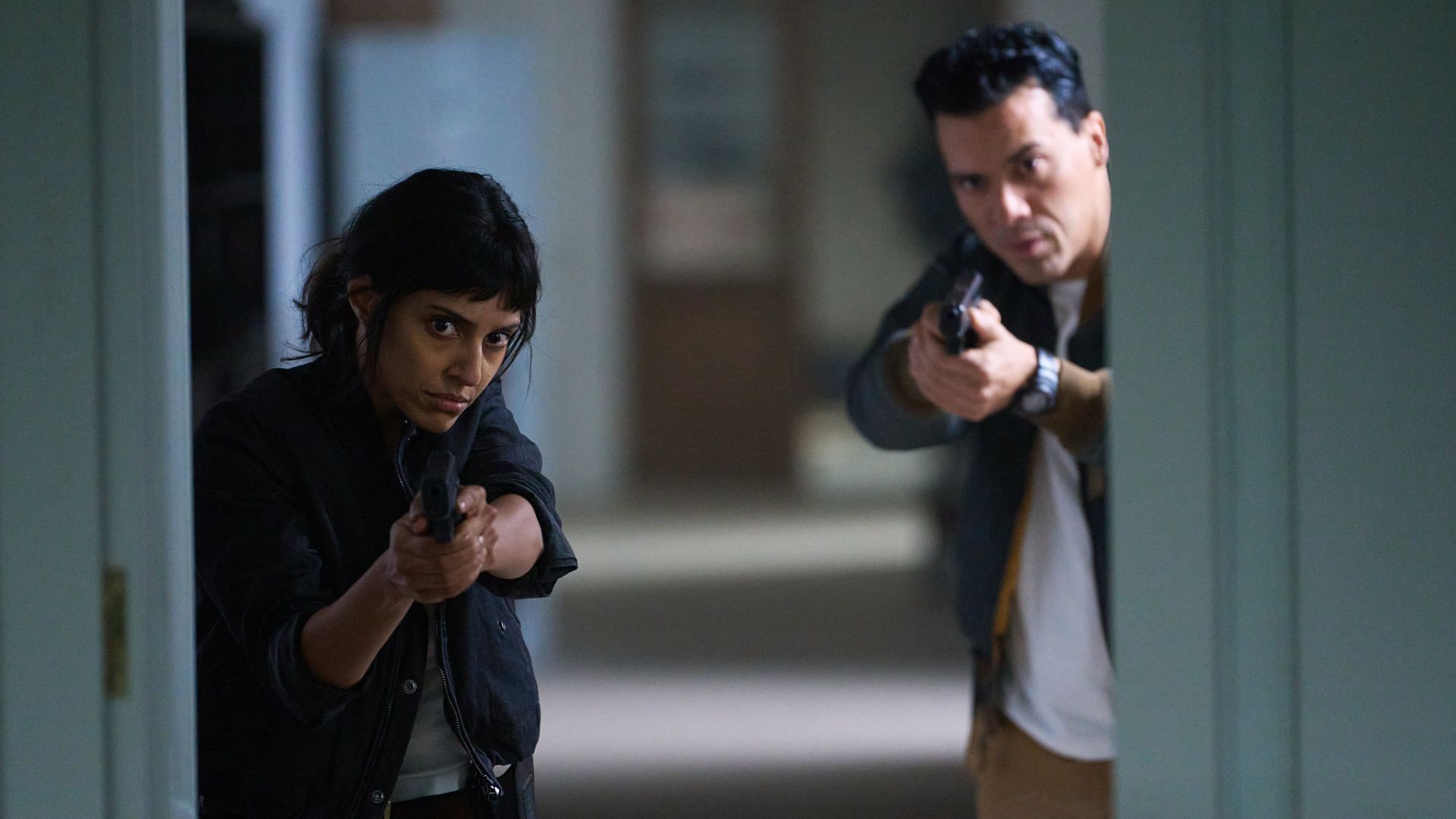 Tewfik Jallab as Vincent Taleb &amp; Ritu Arya as Zara Taylor (Image via SBS)