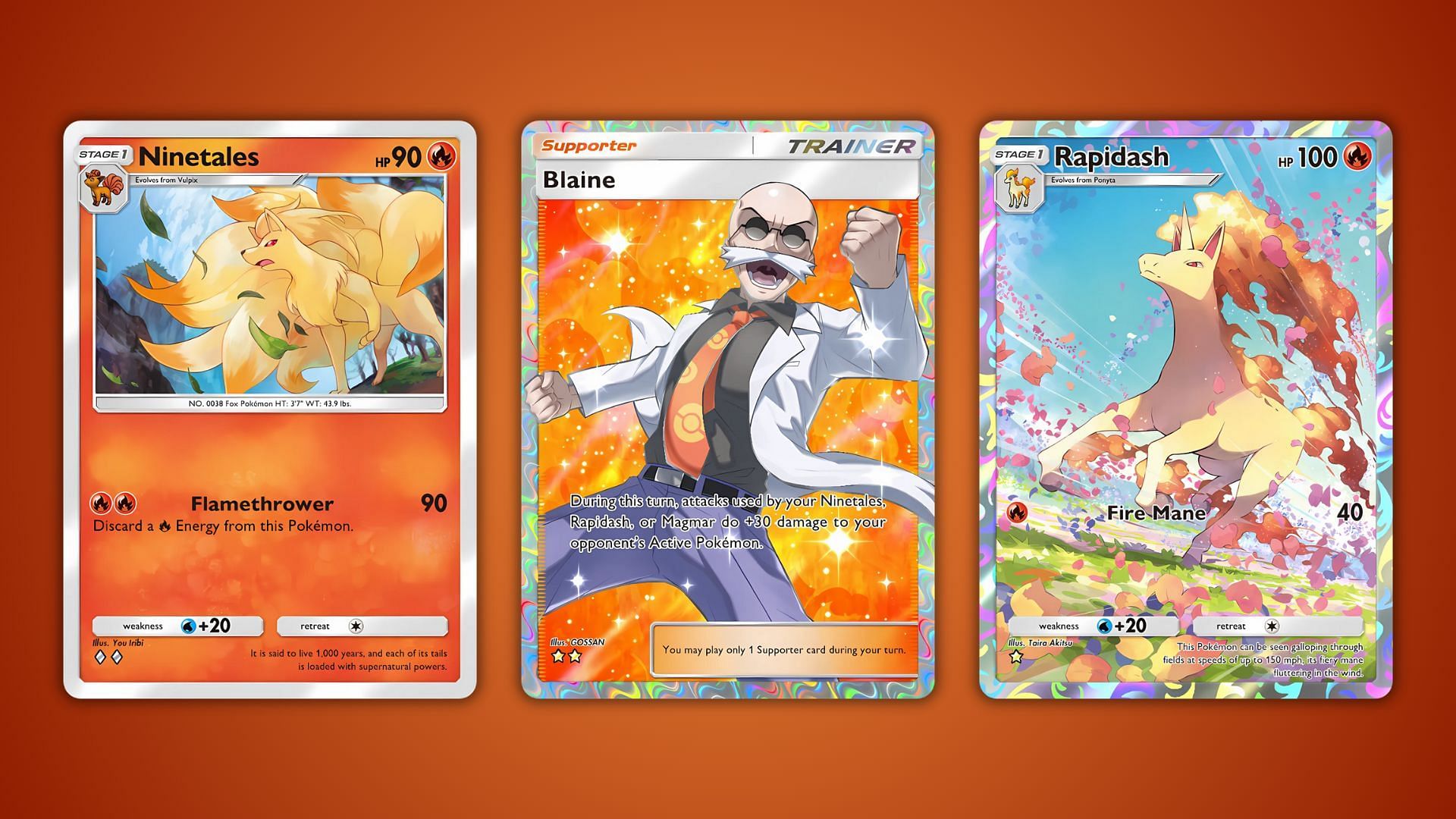 Blaine&rsquo;s Rapidash and Ninetales deck as seen in the game (Image via The Pokemon Company)