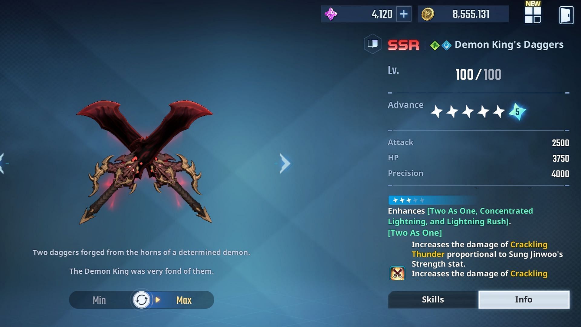 Demon King&rsquo;s Daggers in Solo Leveling Arise (Image via Netmarble)