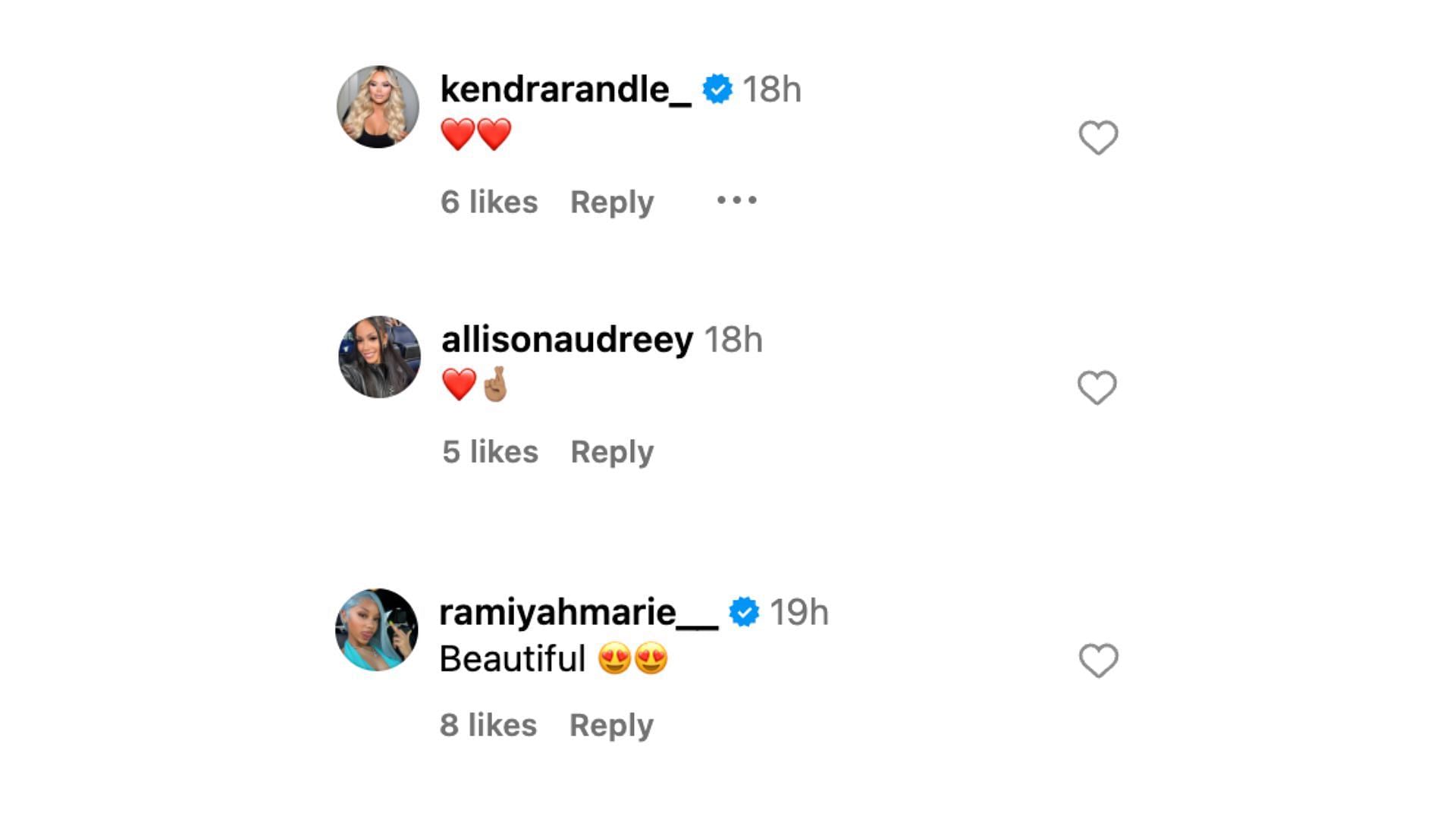 Kendra Randle, Allison Audrey and Ramiyah Guerra comment on Anthony Edwards' family pics. Photo Credits: Jeanine Robel's IG account