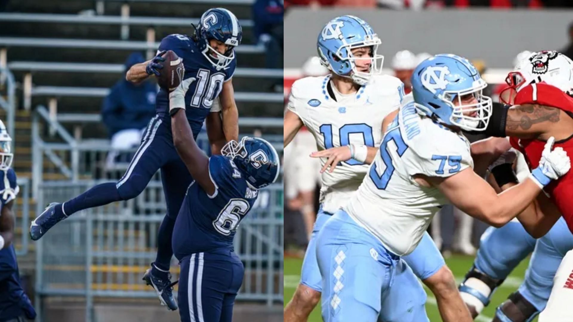 The UConn and North Carolina football teams