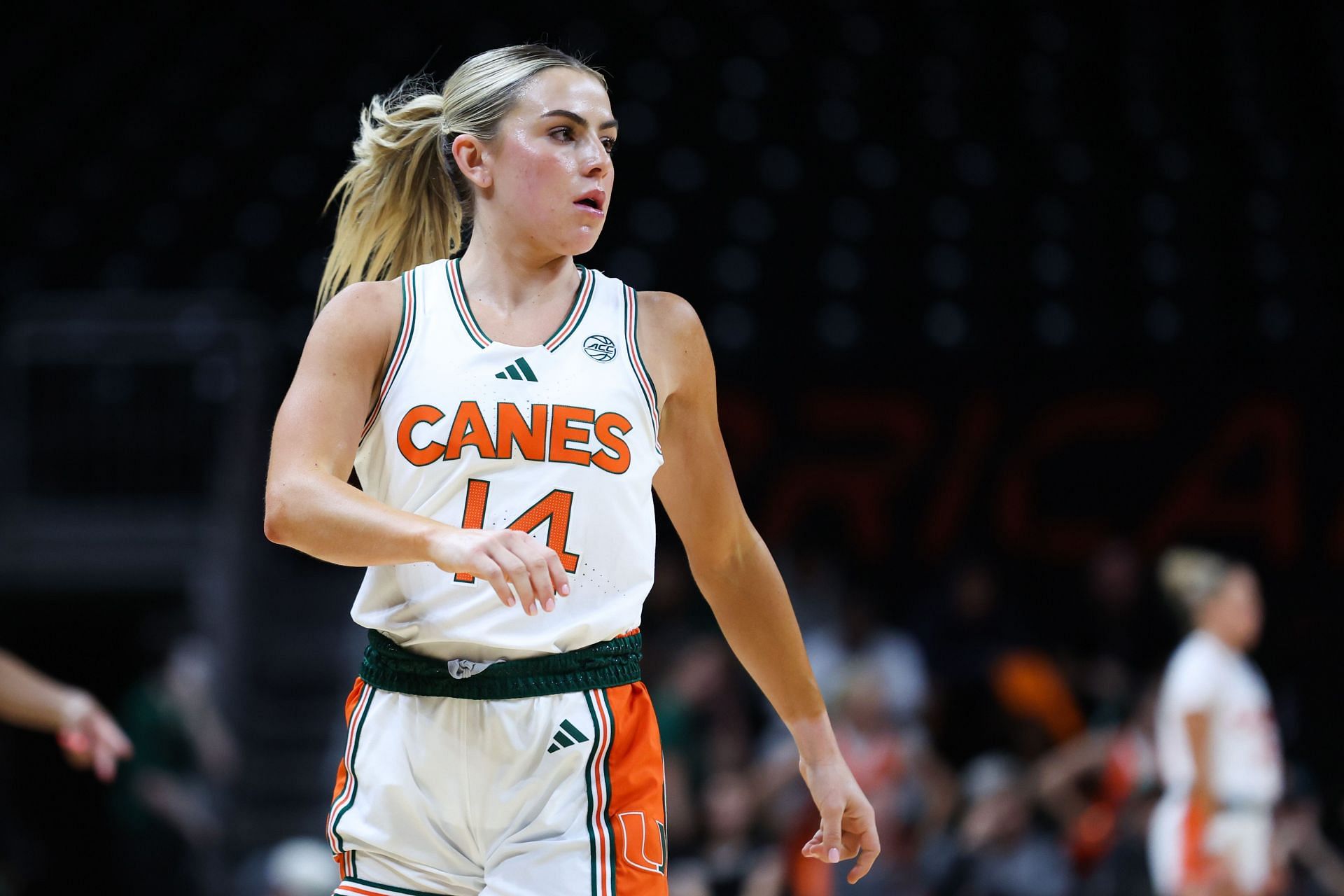 Haley Cavinder (#14) of the Miami Hurricanes in action against the Jacksonville Dolphins during the first quarter at Watsco Center (Photo: Getty)