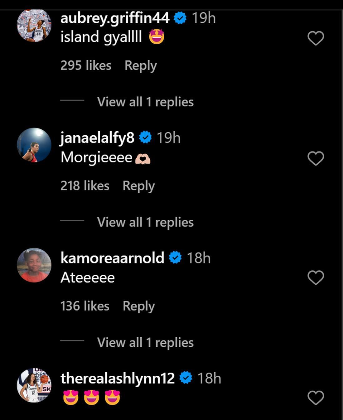 UConn teammates commented on Morgan Cheli&#039;s post (@morganchel/IG)