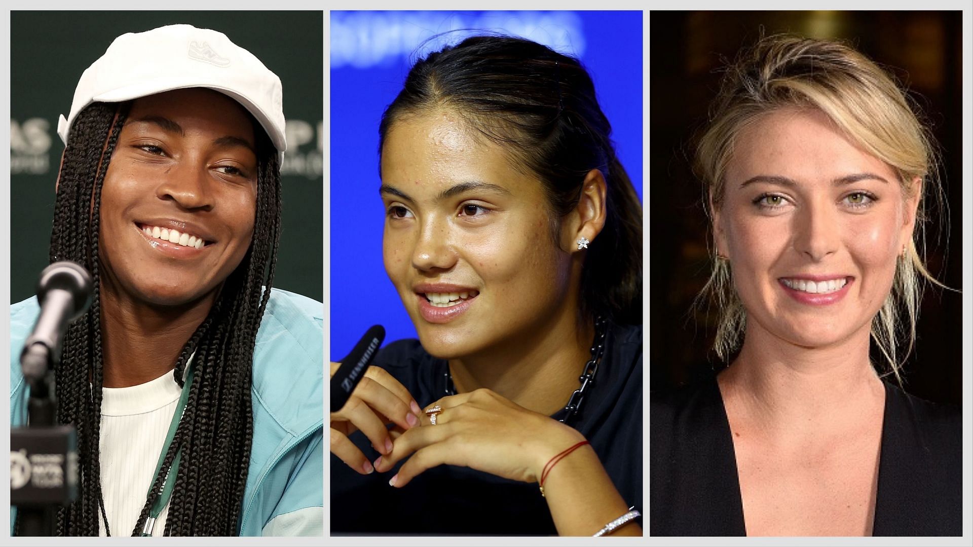 Coco Gauff, Emma Raducanu and Maria Sharapova