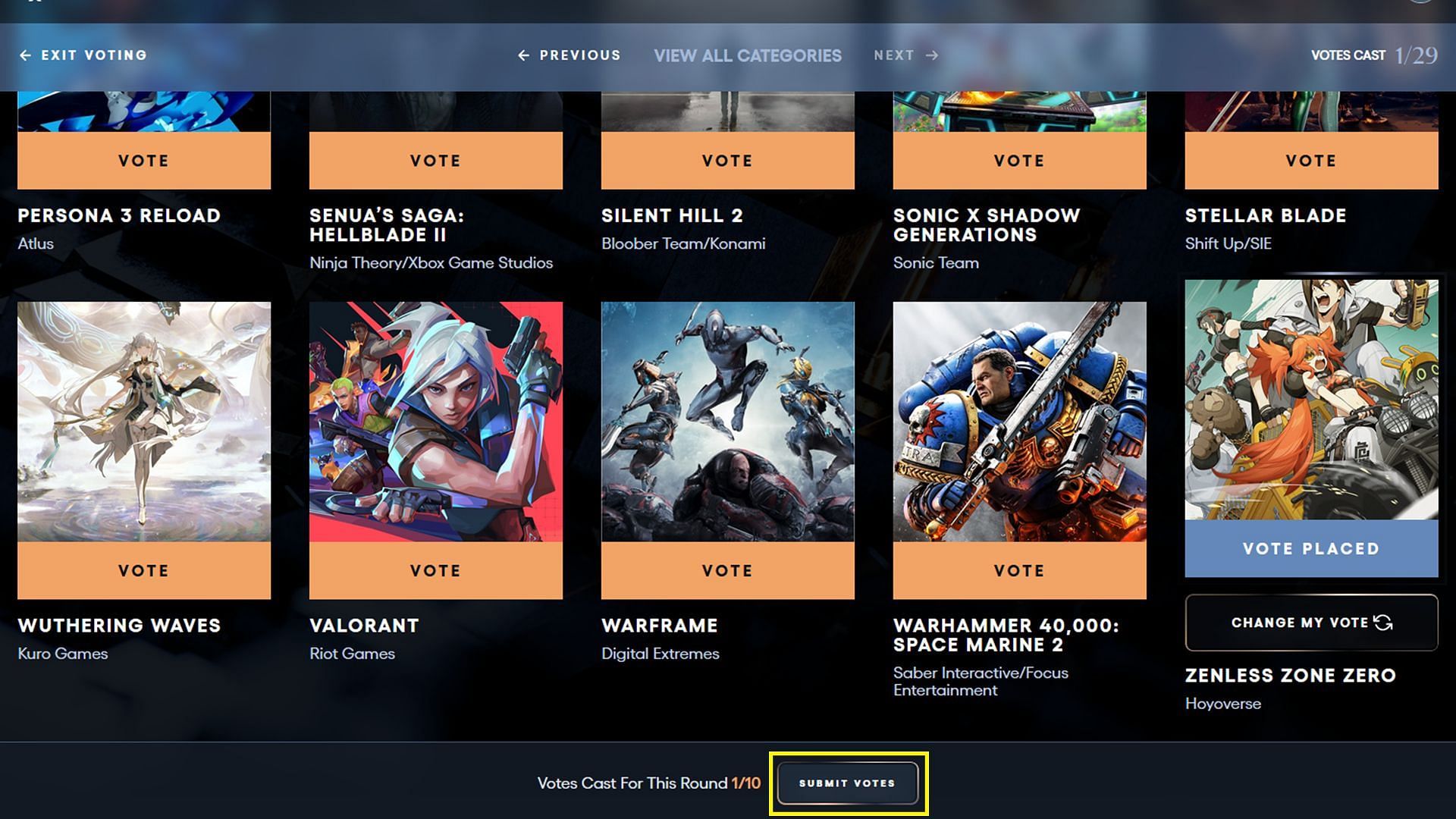 Don&#039;t forget to submit your votes (Image via The Game Awards)