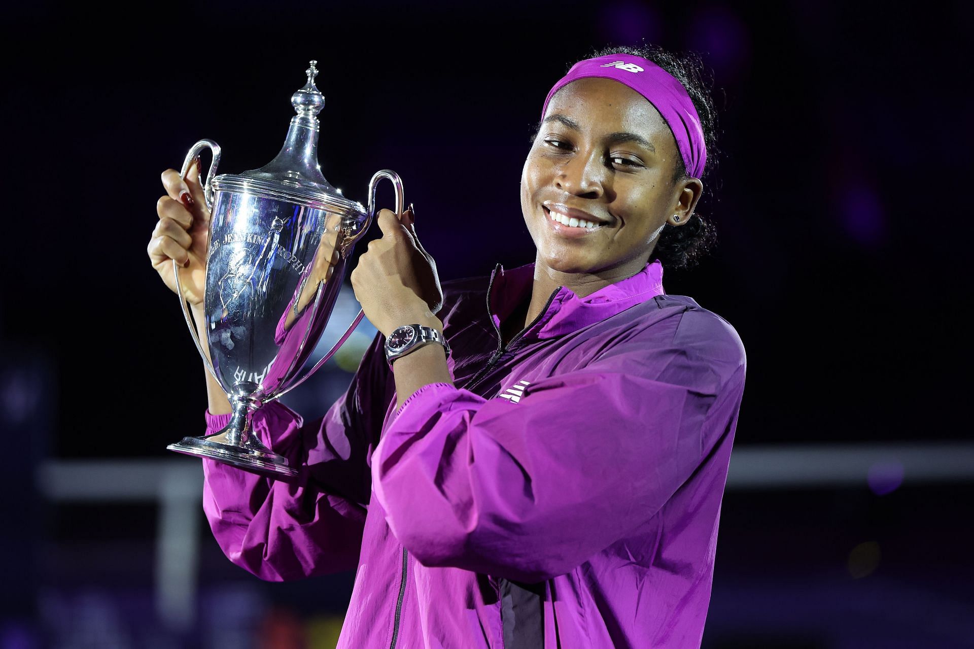 Coco Gauff with the 2024 WTA Finals trophy Image: Getty