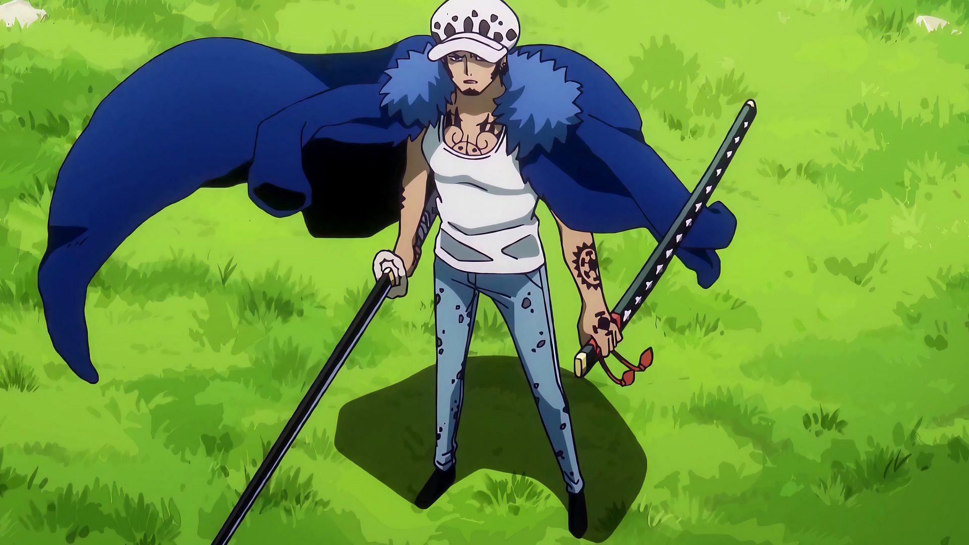 Trafalgar Law wielding Kikoku in One Piece (Image via Toei Animation)