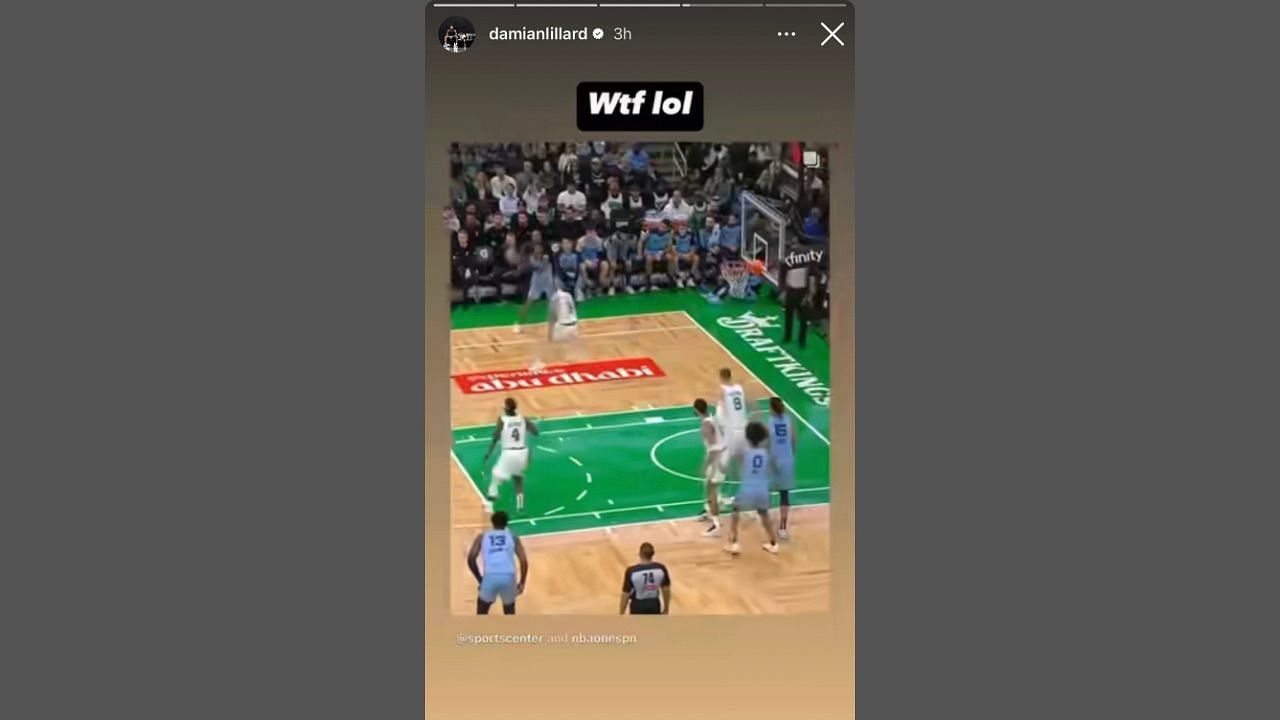 Damian Lillard&rsquo;s Instagram story comment on Ja Morant&rsquo;s dunk (image via IG/@damianlillard)