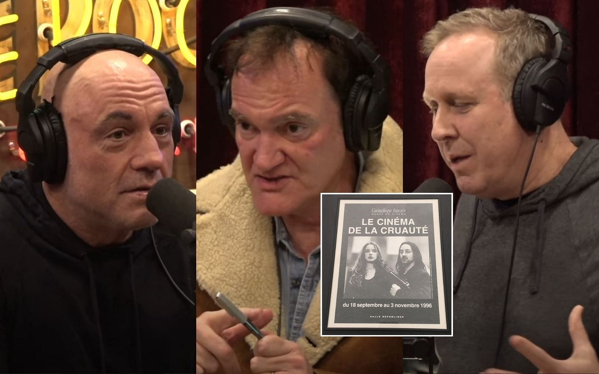 Quentin Tarantino (middle) and Roger Avary (right) talk to Joe Rogan (left) about the creation of &quot;Killing Zoe&quot;. [Image credit: Joe Rogan Experience on YouTube, @roger.avary on Instagram]