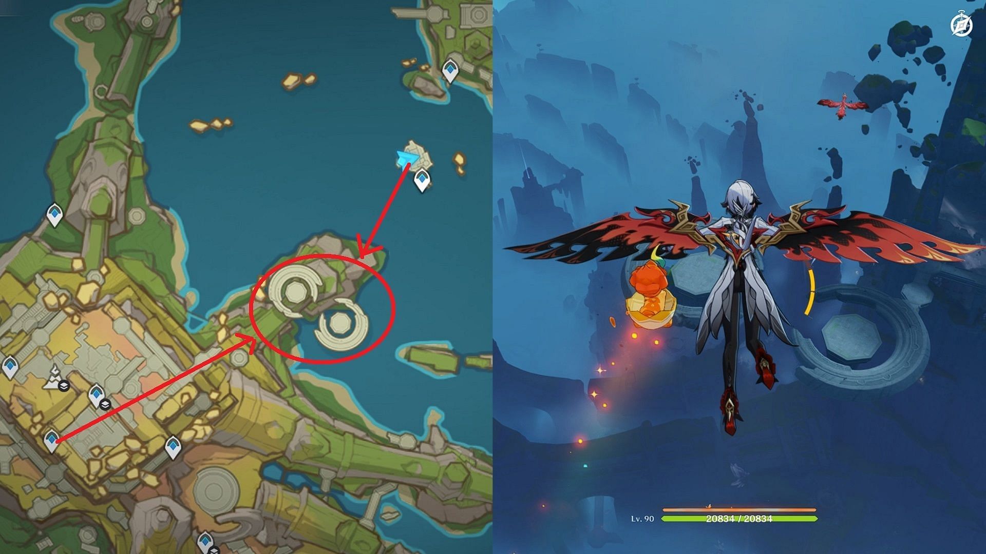 Go to the floating platforms (Image via HoYoverse)