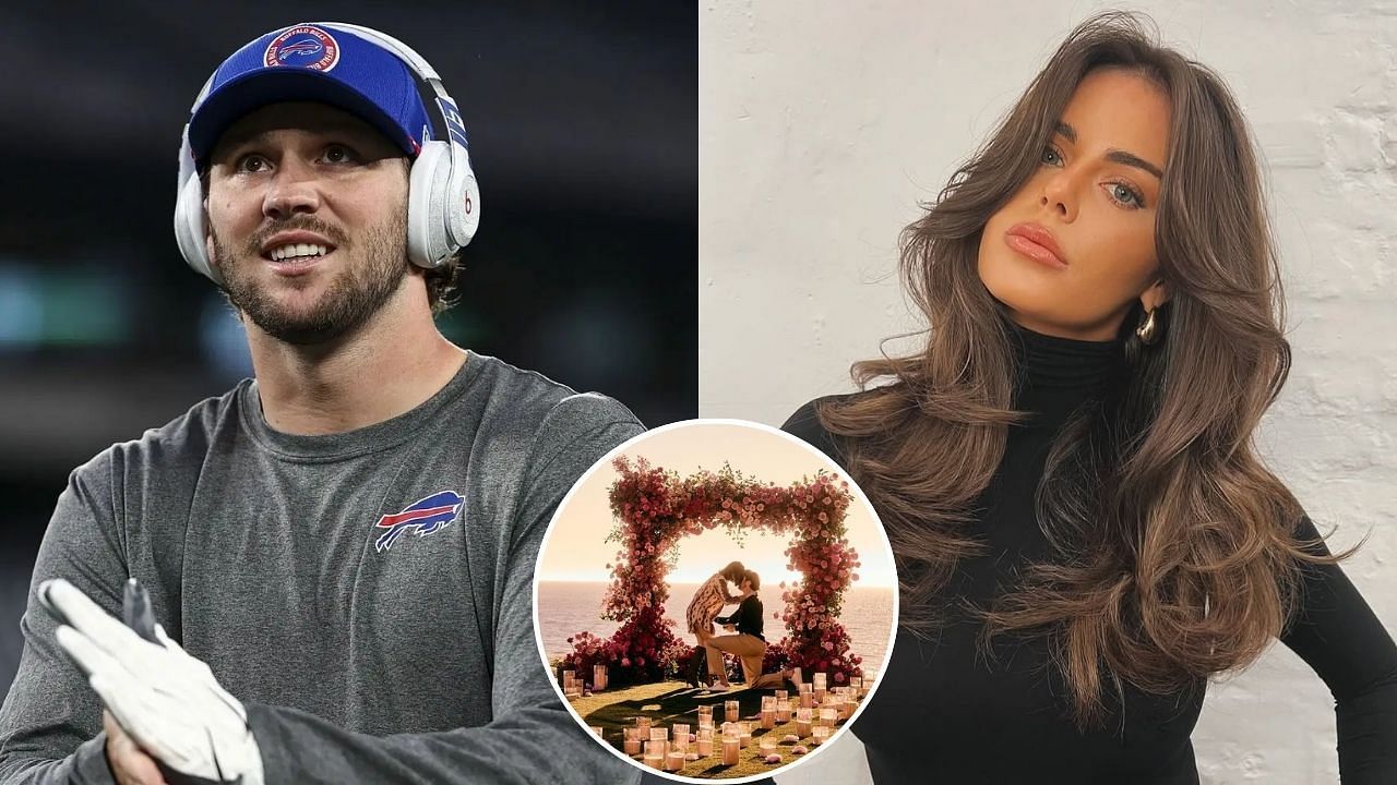 Josh Allen (Source: Getty) | Brittany Williams (Source: Via Instagram/ BritWilll) | Josh Allen proposing to Hailee Steinfeld (Source: Via Instagram/ JoshAllenQB)