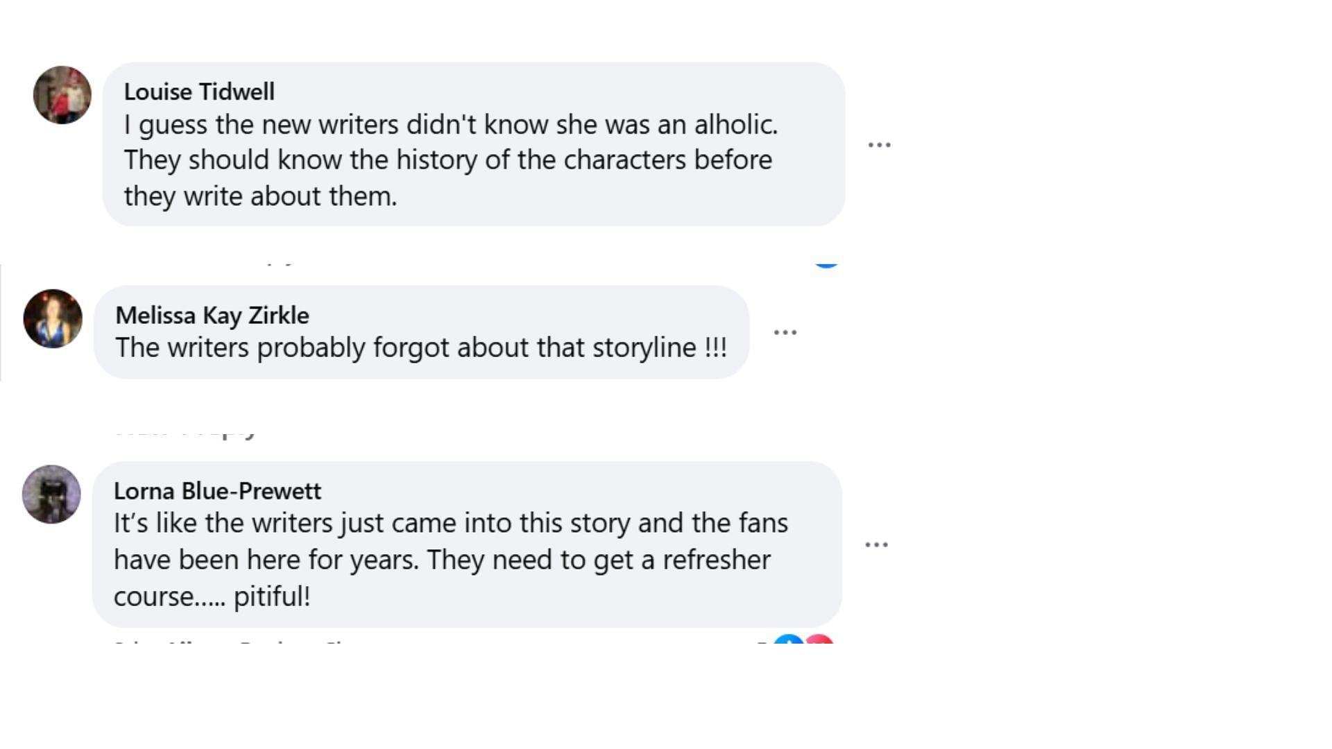 More fan responses blaming writers (Image via Facebook/@The Bold and the Beautiful)