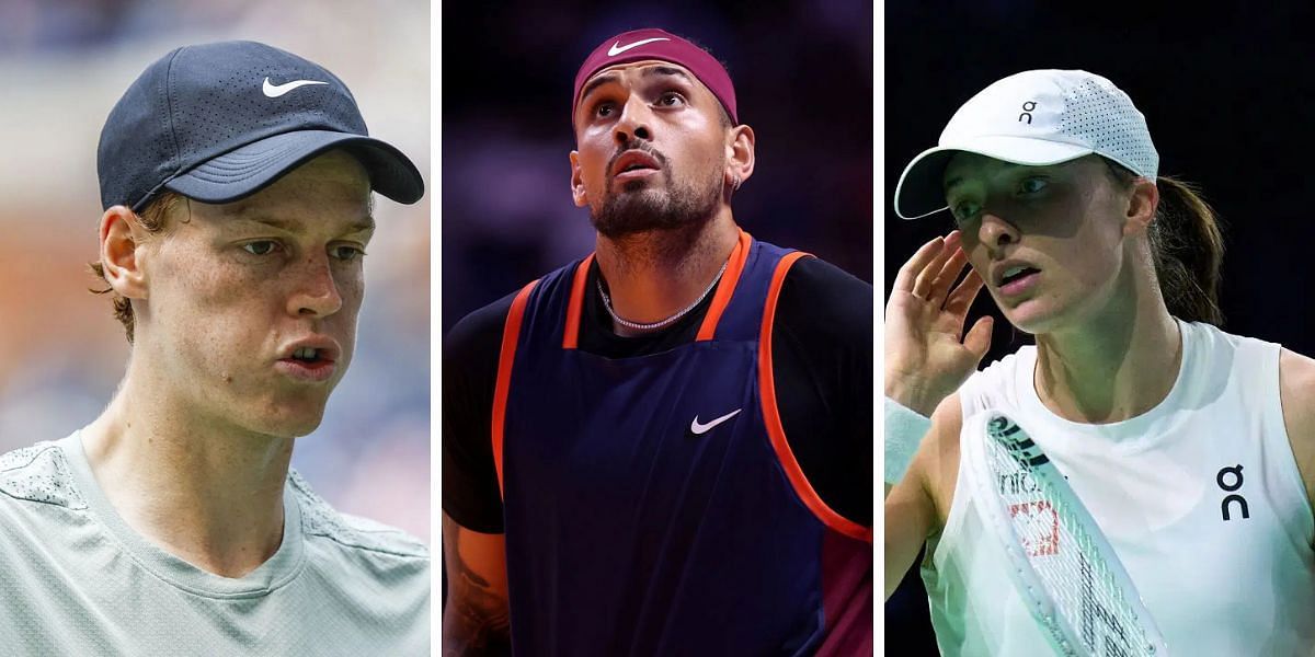 Jannik Sinner (L), Nick Kyrgios (center), Iga Swiatek (R), Sources: Getty