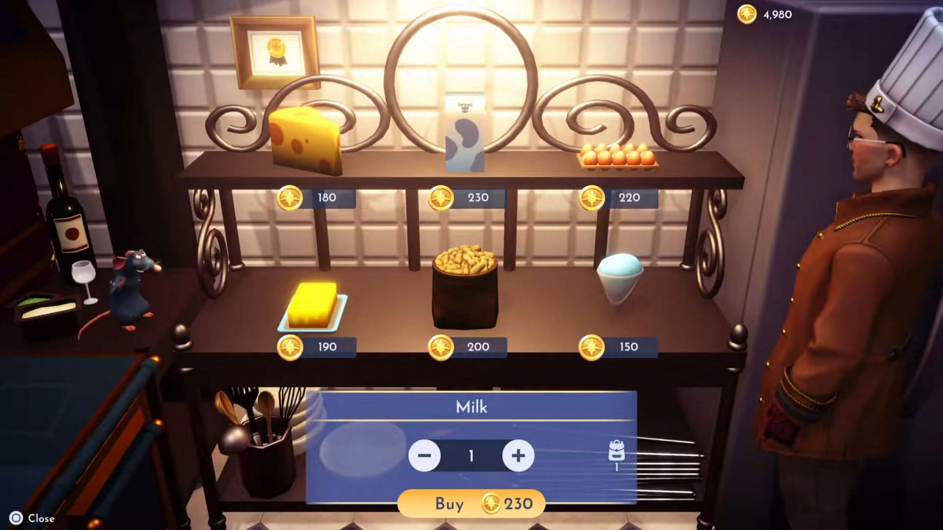 Milk can be bought from Chez Remy for 230 Star Coins (Image via Gameloft)