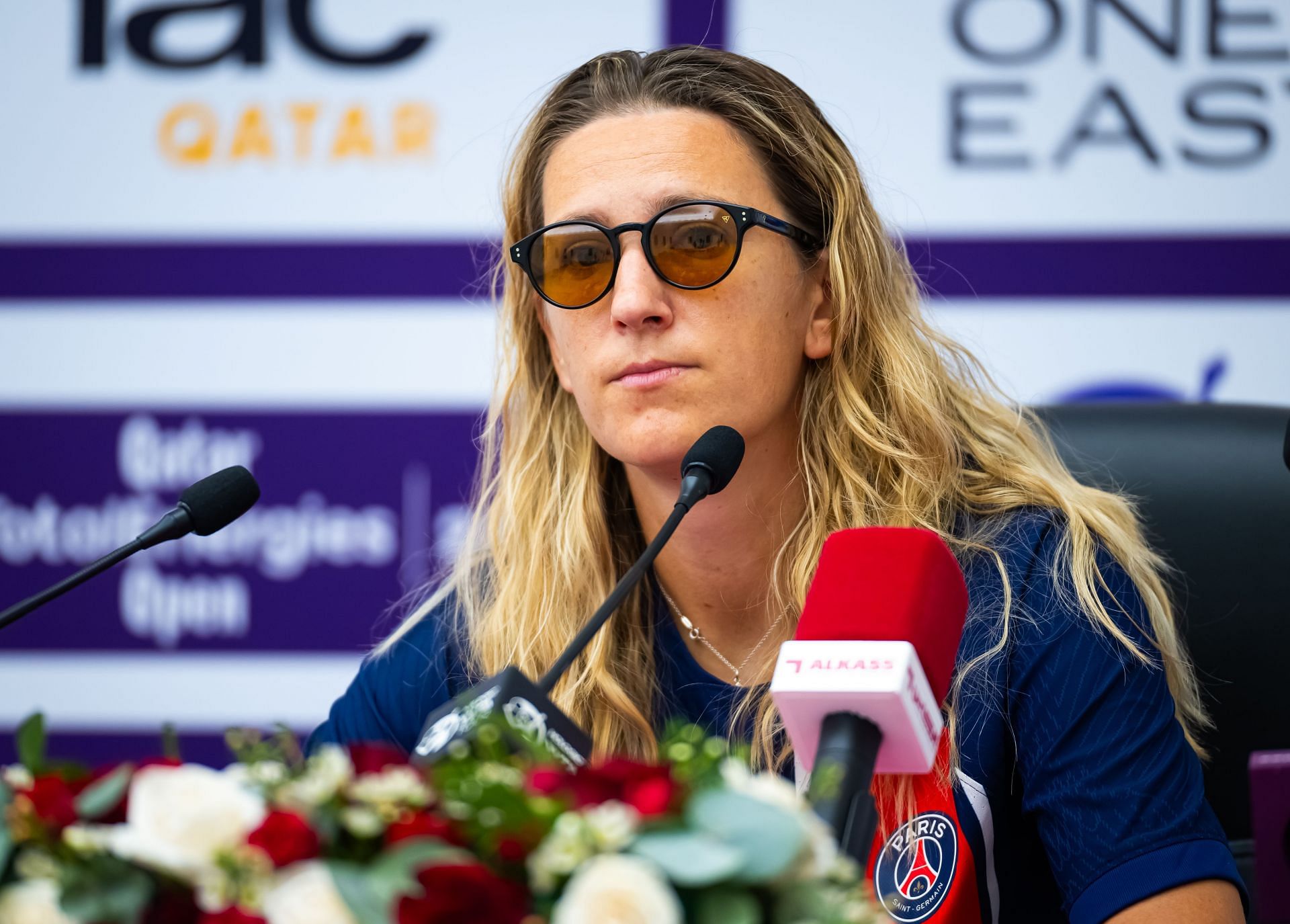 Victoria Azarenka at the 2024 Qatar Open in Doha. Image: Getty