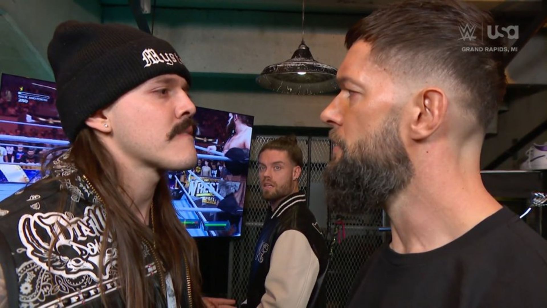 Dominik Mysterio (left) and Finn Balor (right) of The Judgment Day glaring at each other [Image Credits: Finn Balor