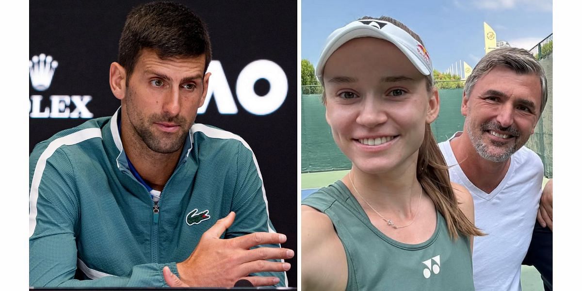 Novak Djokovic (L); Elena Rybakina pictured with Goran Ivanisevic (R) - Image Source: Getty, Instagram @goranivanisevicofficial