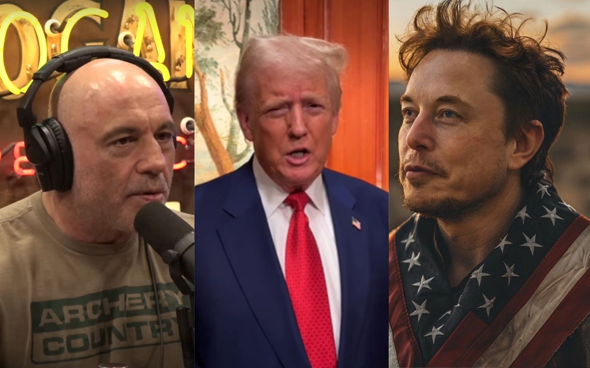 Joe Rogan (left) believes real change can happen with people like Donald Trump (middle) and Elon Musk (right) running for the US government. [Image credit: Joe Rogan Experience on YouTube, @ElonMusk on X, @realdonaldtrump on Instagram]