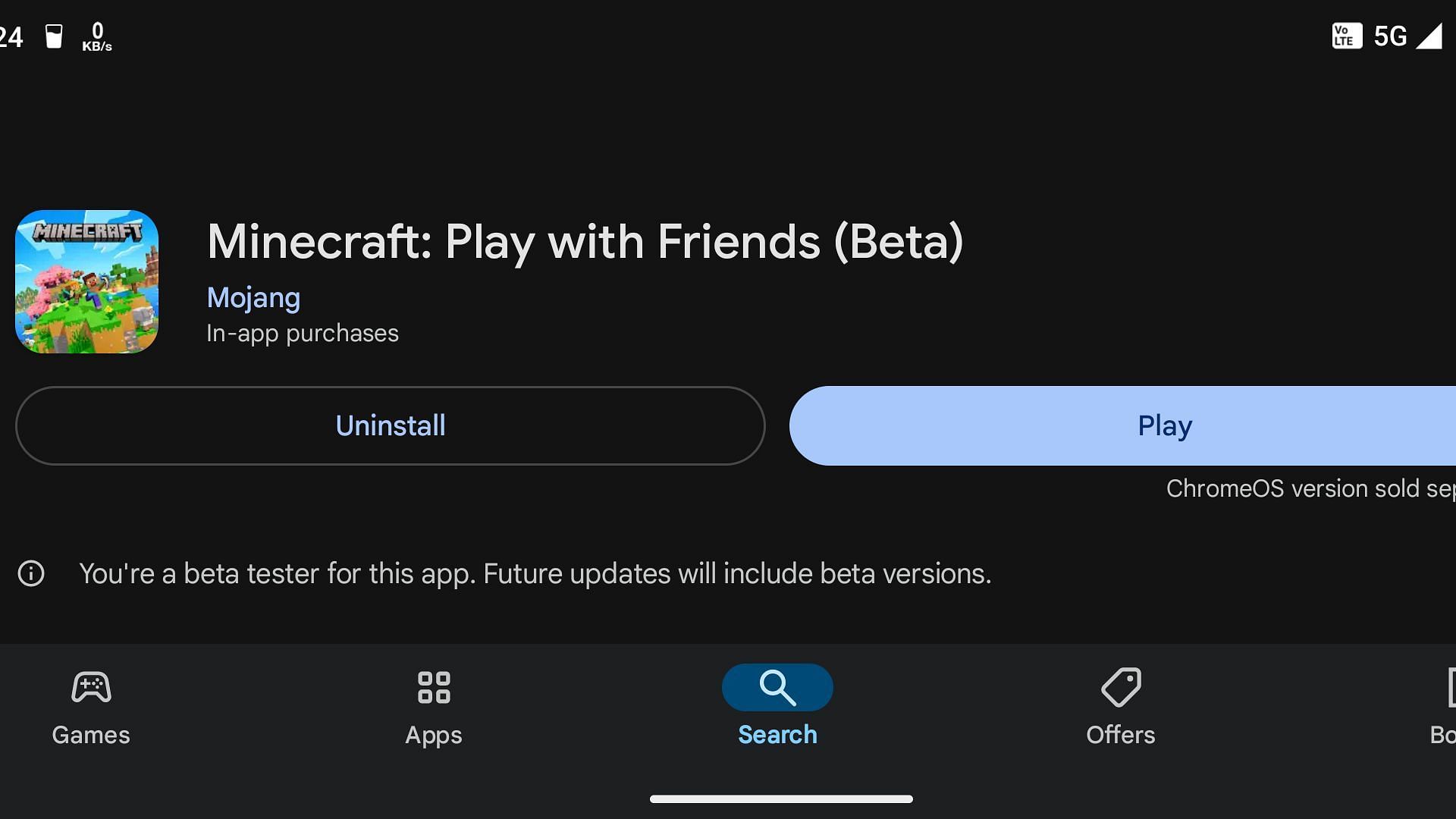 An update button will appear in place of the play button when the drop is released (Image via Google Play Store)