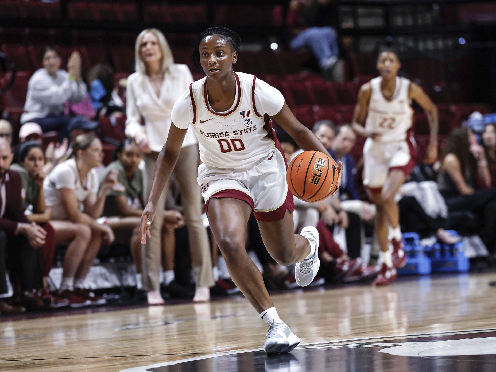 Ta'Niya Latson (#00) of the Florida State Seminoles brings the ball up court during the first half of the basketball game against the Florida A&M Rattlers at the Donald L. Tucker Center. Photo: Getty