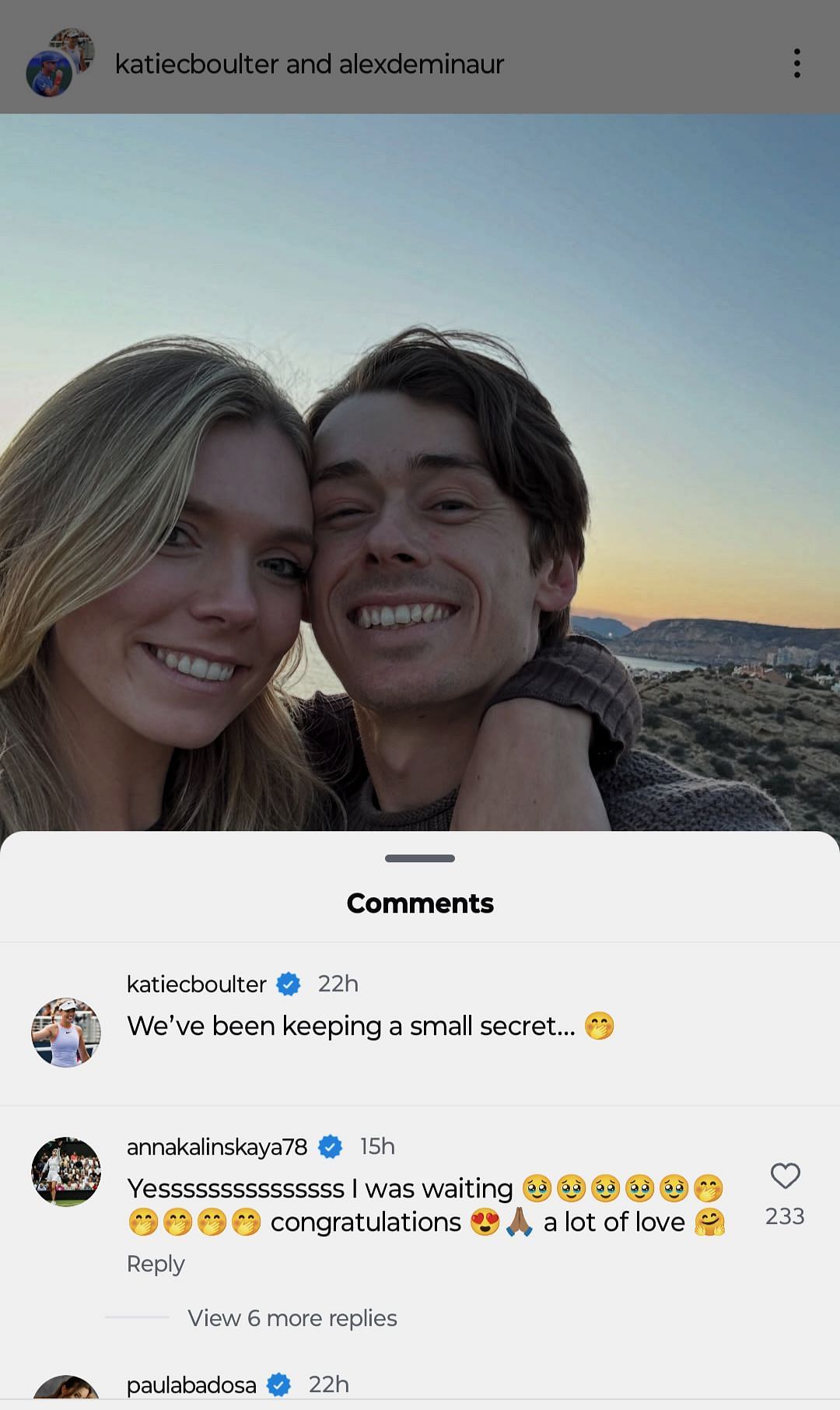 Jannik Sinner&#039;s girlfriend Anna Kalinskaya on Instagram