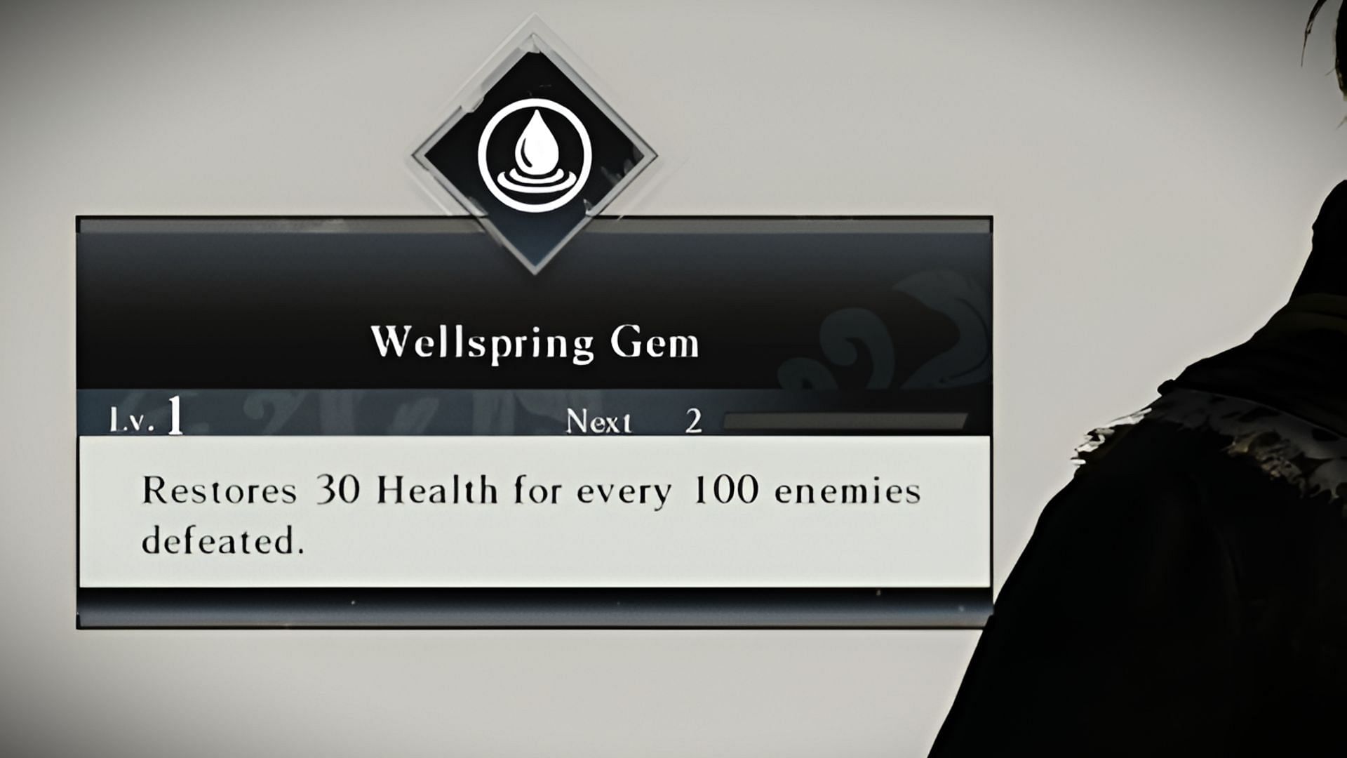 The Wellspring Gem in Best Gems restores 30 health for every 100 KOs, with healing increasing by 5-6 per level (Image via Koei Tecmo)