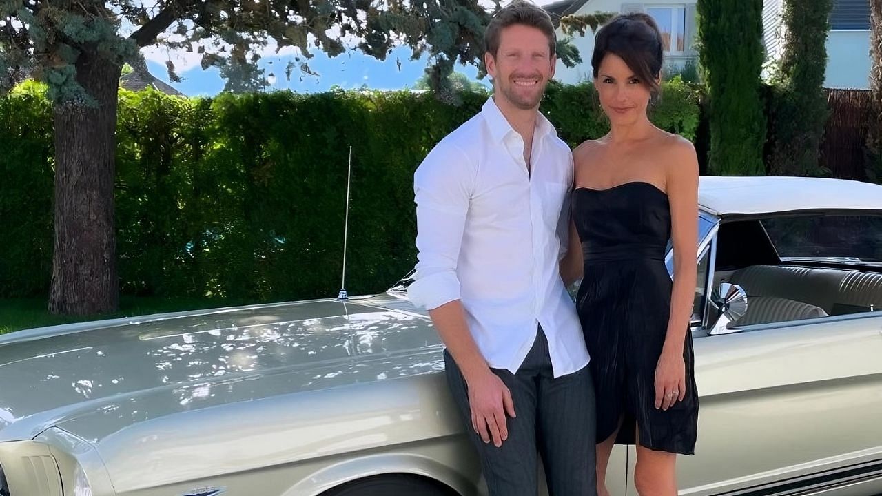 Romain Grosjean with his wife Marion and their 1966 Ford Mustang | Image via Instagram (@mariongrosjean)