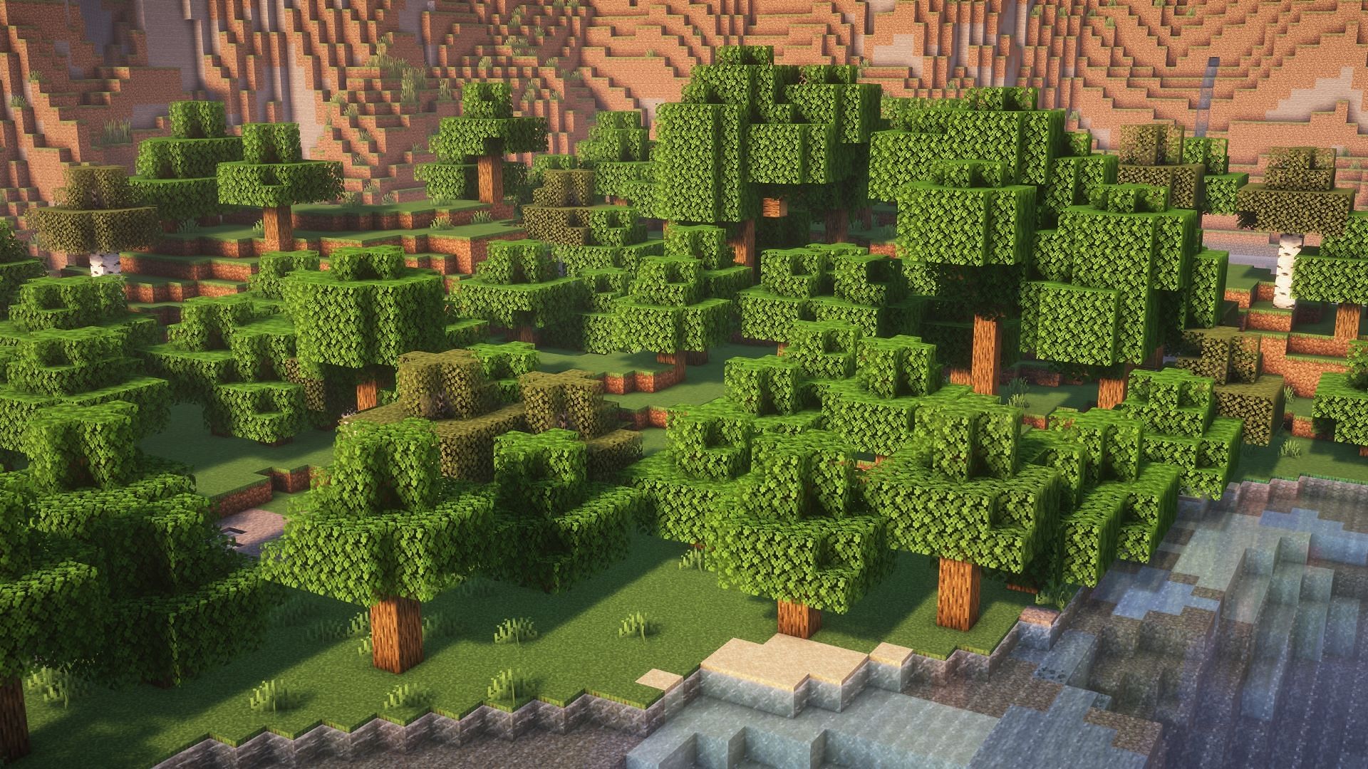 Forests can be difficult to clear but are great for living and gathering resources (Image via Mojang Studios)