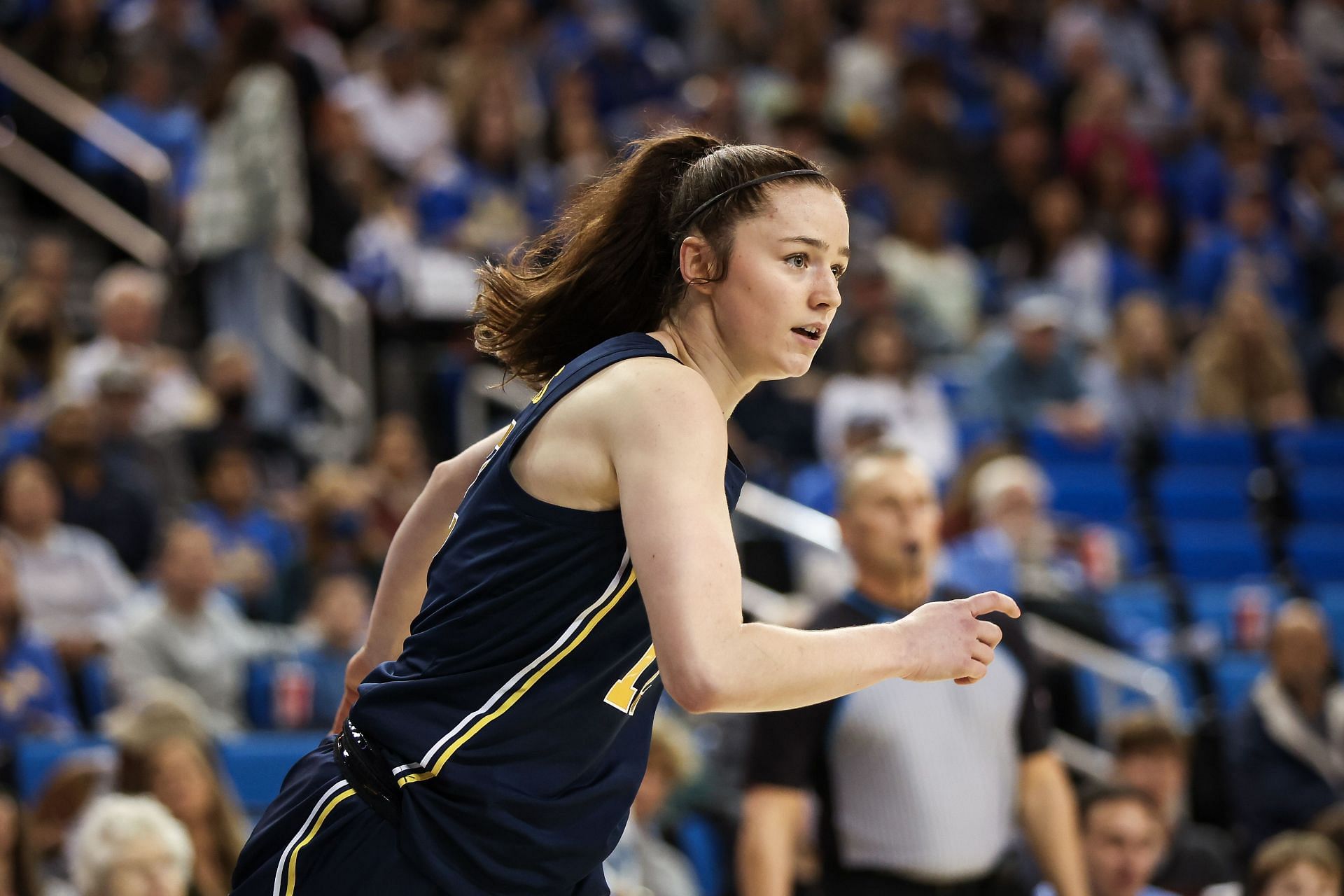 Syla Swords (#12) of the Michigan Wolverines looks on during the first half against the UCLA Bruins at UCLA Pauley Pavilion on January 1, 2025 in Los Angeles, California. Photo: Getty