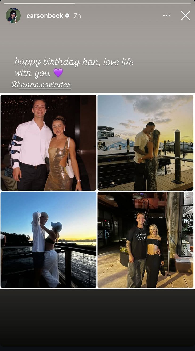 Instagram Story - Carson Beck drops heartwarming message for GF Hanna Cavinder on her special day (Instagram/carsonbeck)