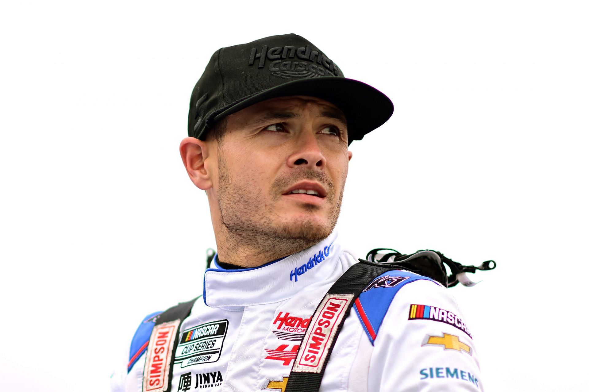 KANSAS CITY, KANSAS - MAY 04: Kyle Larson, driver of the #5 HendrickCars.com Chevrolet, looks on during qualifying for the NASCAR Cup Series AdventHealth 400 at Kansas Speedway on May 04, 2024 in Kansas City, Kansas. (Photo by Logan Riely/Getty Images) - Source: Getty