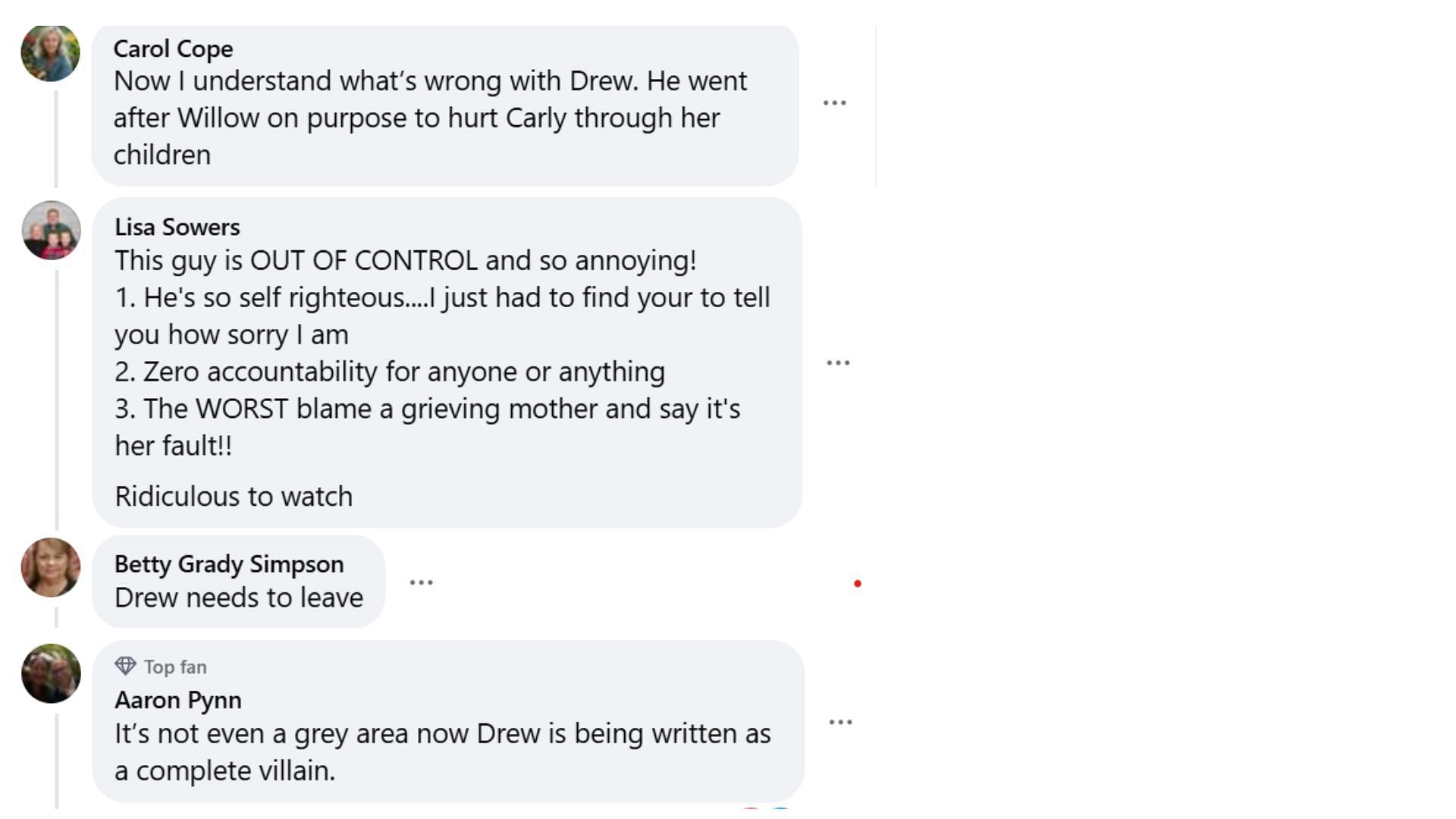 More fan reactions criticizing Drew (Image via Facebook/@General Hospital)